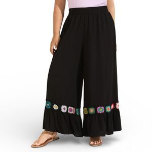 BLOOMCHIC Stretchy Waist Crochet Black Wide-Leg Pants, NEW! Size 22/24 = 3X